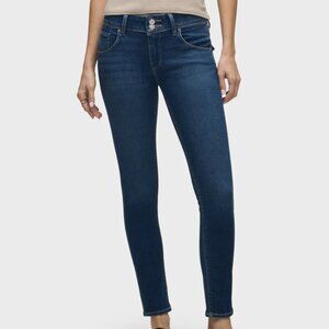 Women Hudson Collin Mid-Rise Skinny Jean Raw Hem in Dark Blue Size 32